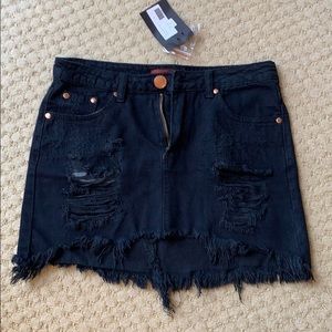 Signature distressed denim skirt, black Small